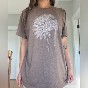 Graphic Tee | Brown T-Shirt with Feathered Headdress Graphic